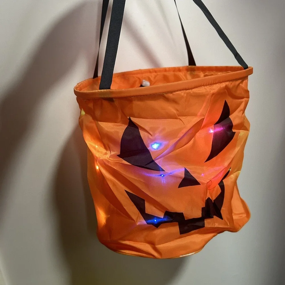 3 Pcs LED Light Halloween Candy Bags for Kids Light up Smile Face Halloween
